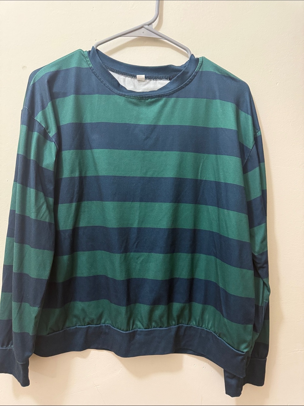 Men's Crewneck Sweater in Green and Navy Stripes